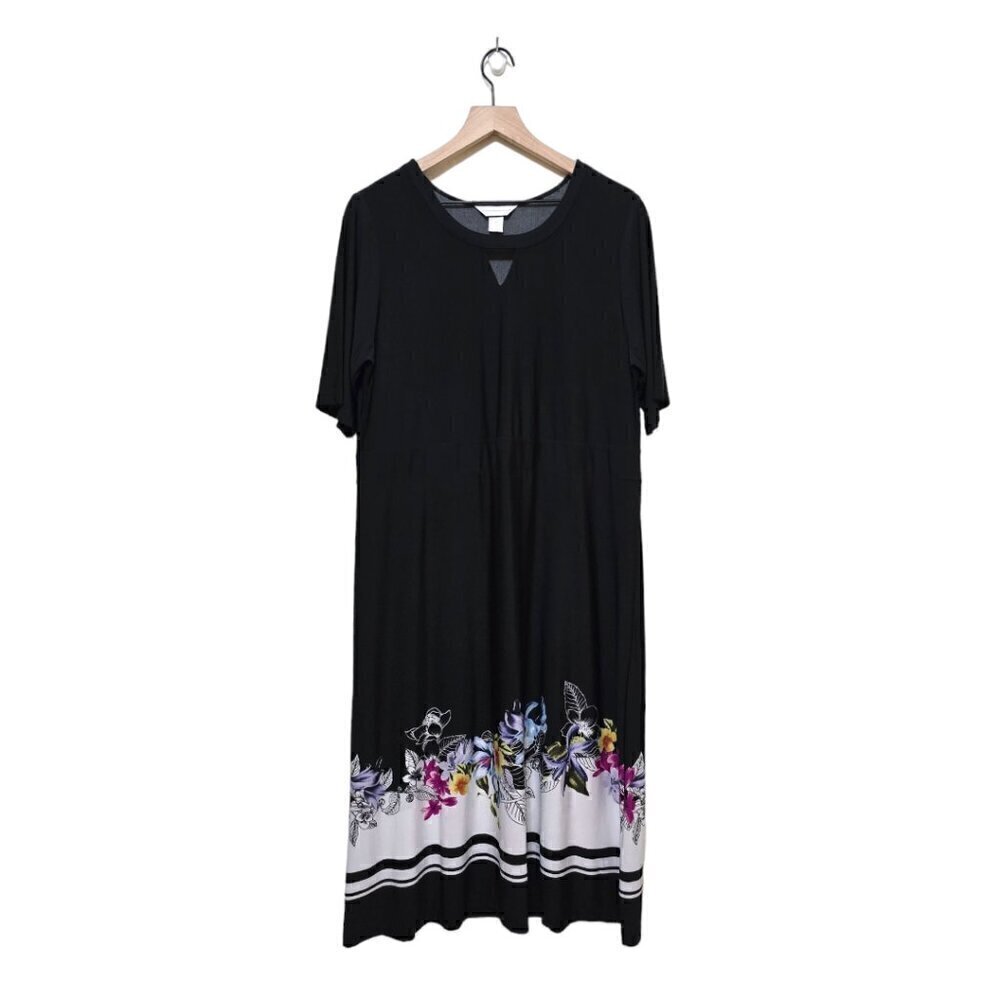Christopher Banks Black Floral Short Sleeve Midi Dress Sz XL